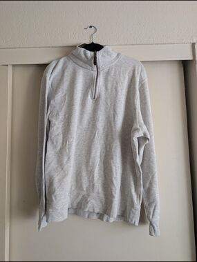 Oversized Light Gray Quarter-Zip Pullover Sweater